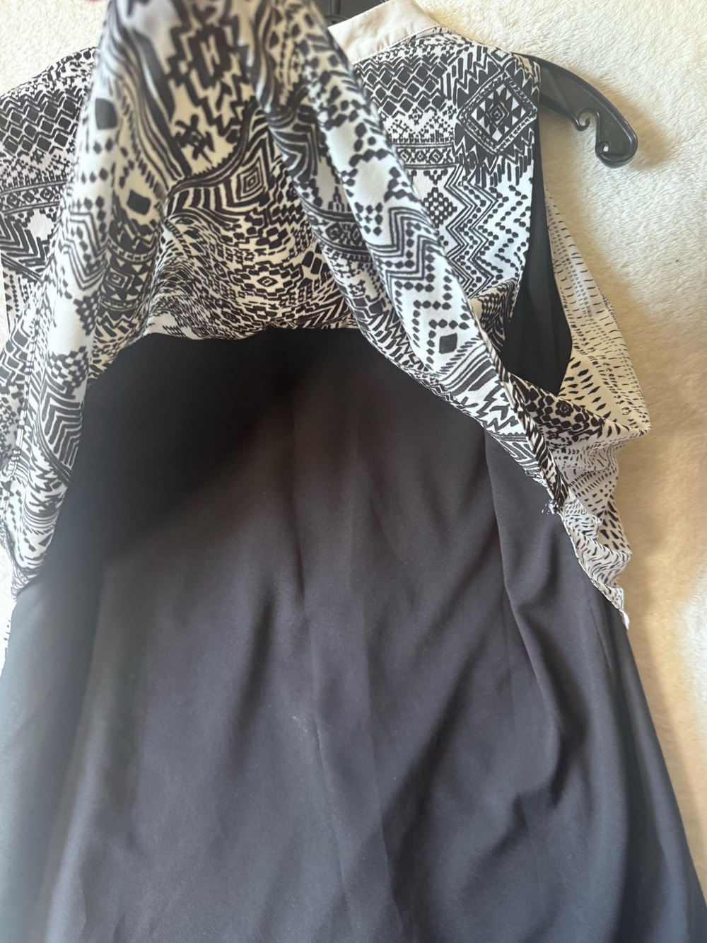 DKNY Layered Sleeveless Midi Dress Black White Abstract Geo Print Asymmetric XL - Picture 10 of 15